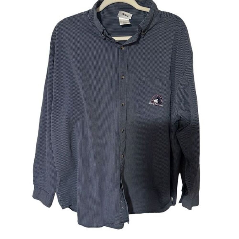 Disney Mickey Mouse Pinstripe Button Up Shirt Mens XL‎ Walt Disney World